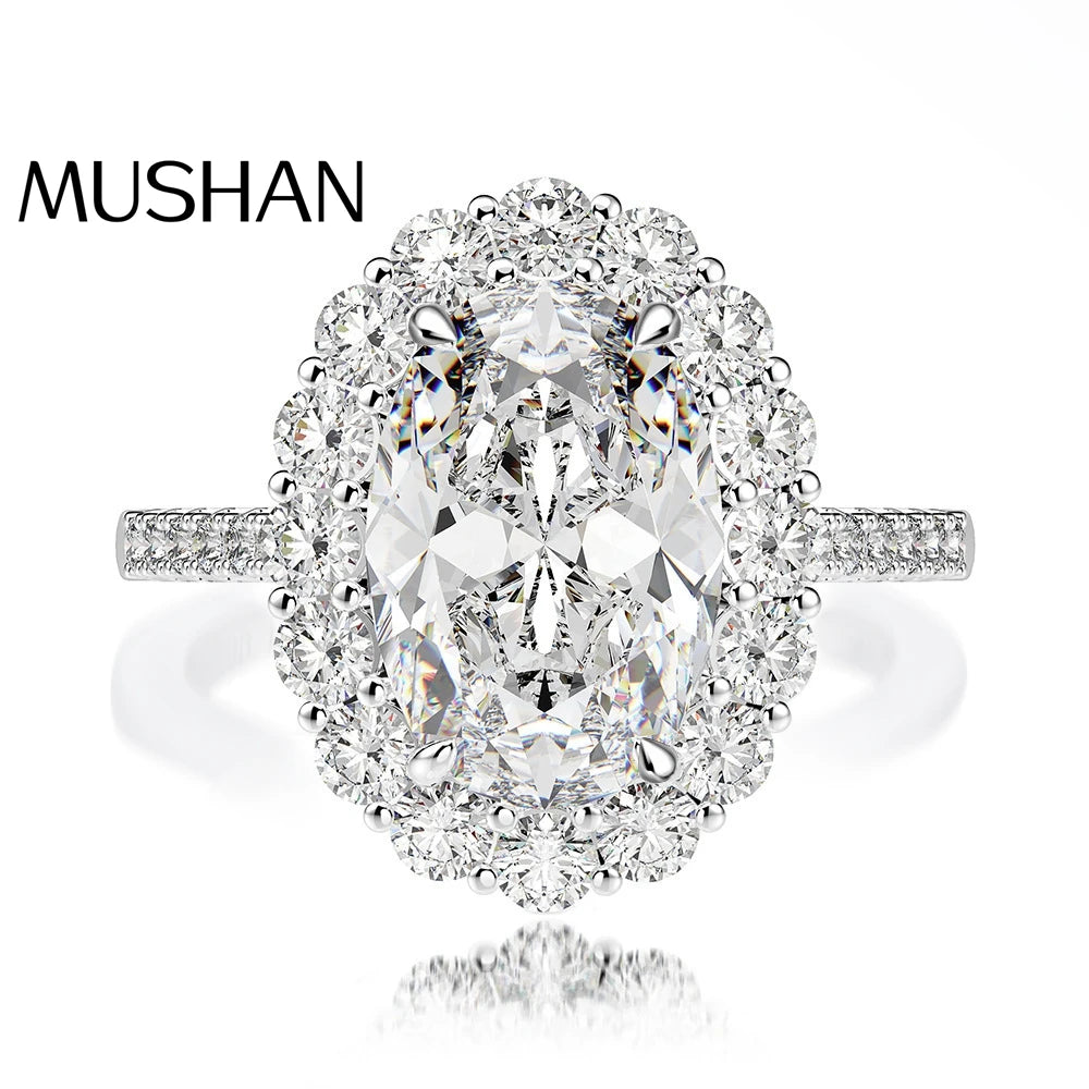 MuShan Luxury Jewelry 925 Sterling Silver Rings Band For Women 4.5 Carats Moissanite Diamond Ring D Color VVS1 GRA Certificate