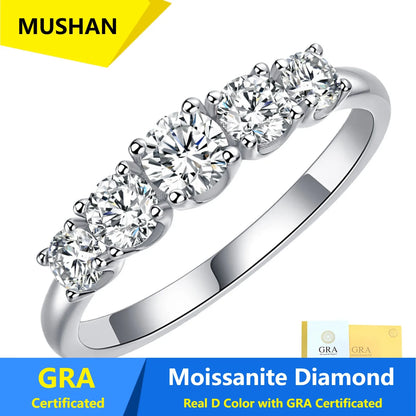 Anillo de lujo MUSHAN de plata de ley 925 para mujer, sortija con diamante de moissanita con certificado GRA, color D, esmeralda, joyería fina