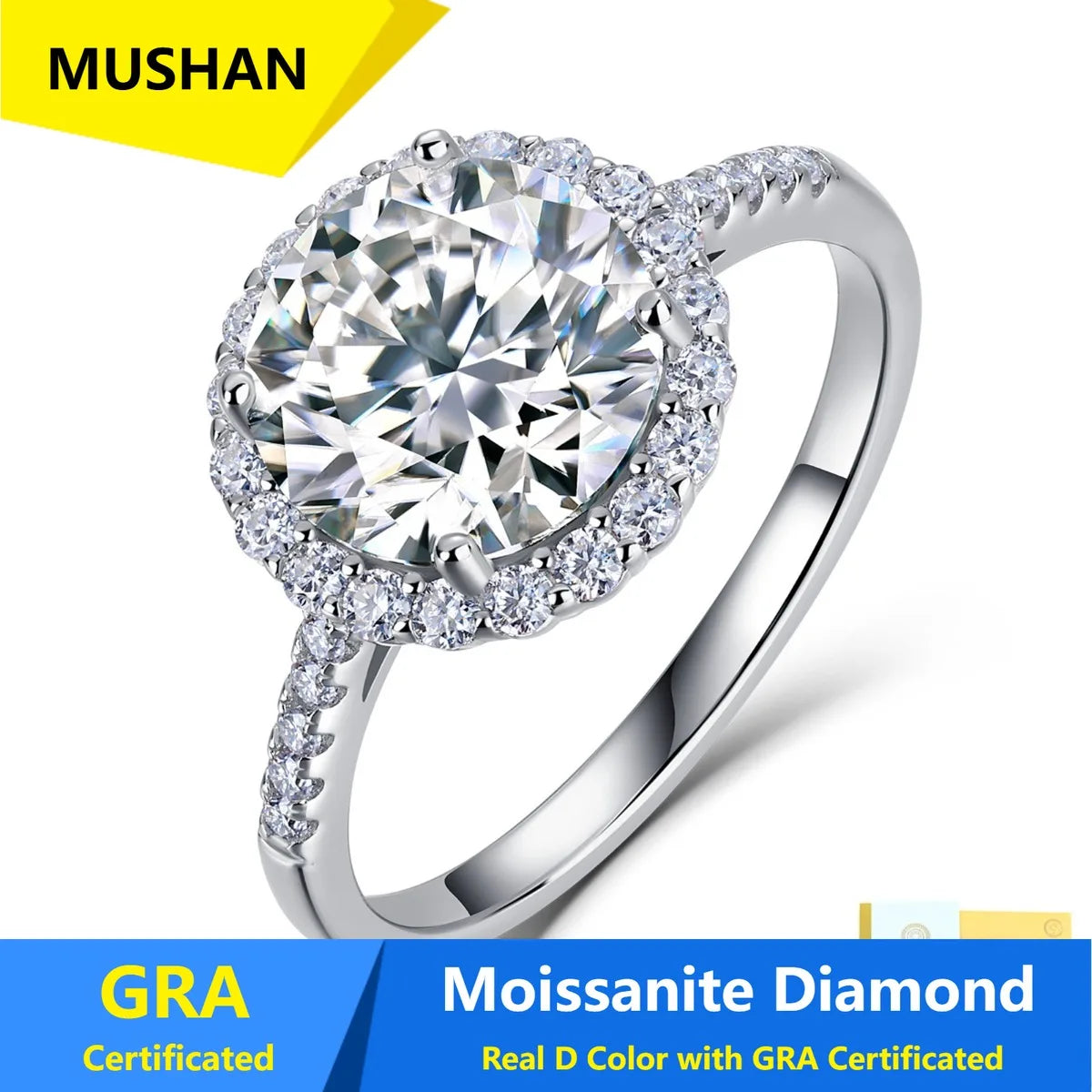 Bague MUSHAN Luxury Jewelry en argent sterling 925 pour femme, diamant moissanite émeraude de 3 carats, couleur D, certifiée GRA, joaillerie fine