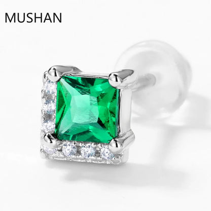 MUSHAN Luxury Jewelry S 925 Sterling Silver Stud Earrings Women GRC Certificated Lab Grown Emerald Earrings Stud Ear Pin Jewelry