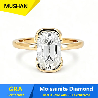 Anillo de banda de plata de ley 925 MUSHAN Luxury Jewelry para mujer, con diamante de moissanita y esmeralda, color D, certificado GRA, joyería fina
