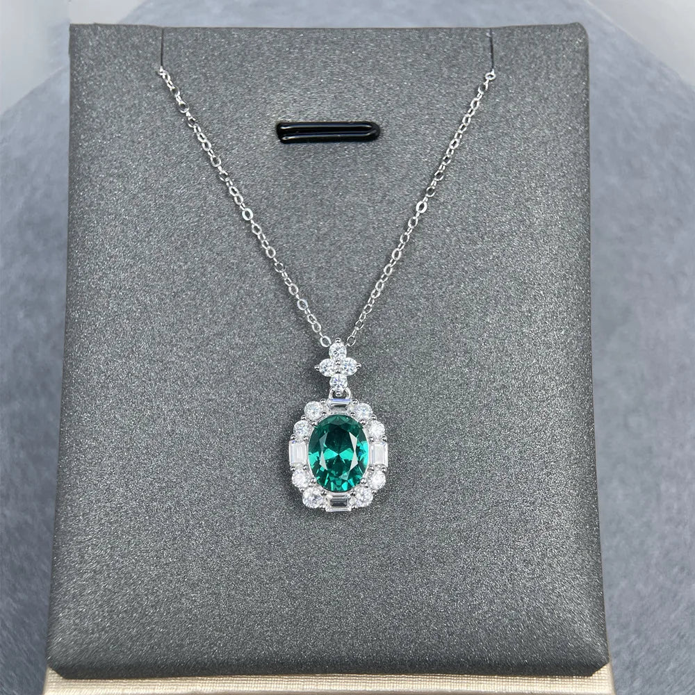 MuShan Jewelry 925 Sterling Silver Necklace Lab Grown Green Emerald Cushion Modern Necklace for Women 18K Gold Plated Necklace