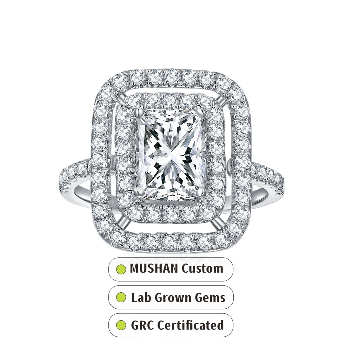 MUSHAN Custom Jewelry 925 Sterling Silver Ring Band Women 2ct Lab Grown Gemstones Ruby Emerald Sapphire Rings Jewelry