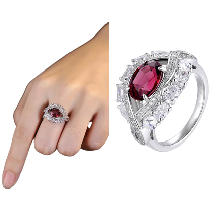 MUSHAN Custom Jewelry 925 Sterling Silver Ring Lab Red Sapphire Oval Bridal Promise for Women 18K Gold Plated Anniversary Ring