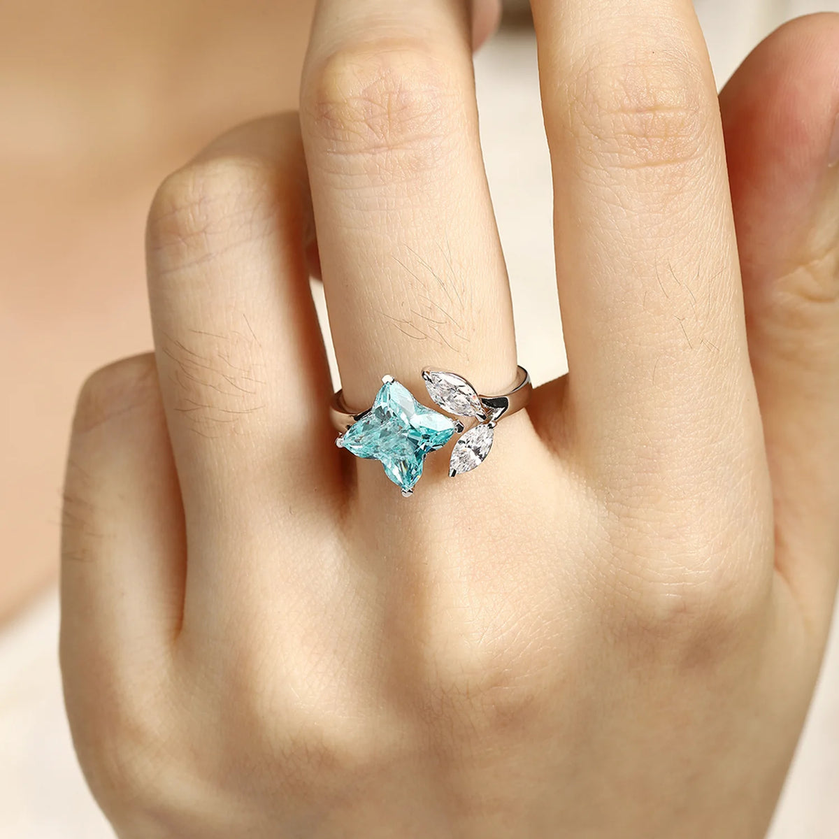 MUSHAN Bespoke Jewelry 925 Sterling Silver Ring Lab Blue Ruby Marquise Engagement Ring for Women 18K Gold Plated GRC Bridal Ring