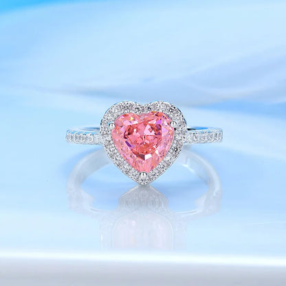 MUSHAN Luxury Jewelry S925 Sterling Silver Heart-Shaped Pink Zircon Heart Ring For Women'S Pappalacha High Carbon Diamond