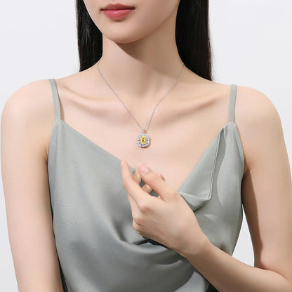 MUSHAN Luxury Jewelry S925 Sterling Silver Yellow Diamond Sugar Cube Jewelry Pendant Necklace Female Ice Flower Cut High Carbon