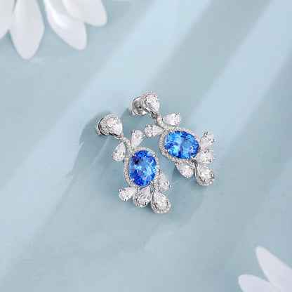 MUSHAN Custom Jewelry 925 Sterling Silver Earrings Lab Blue Sapphire Oval Party Wear for Women 18K Gold Plated Anniversary