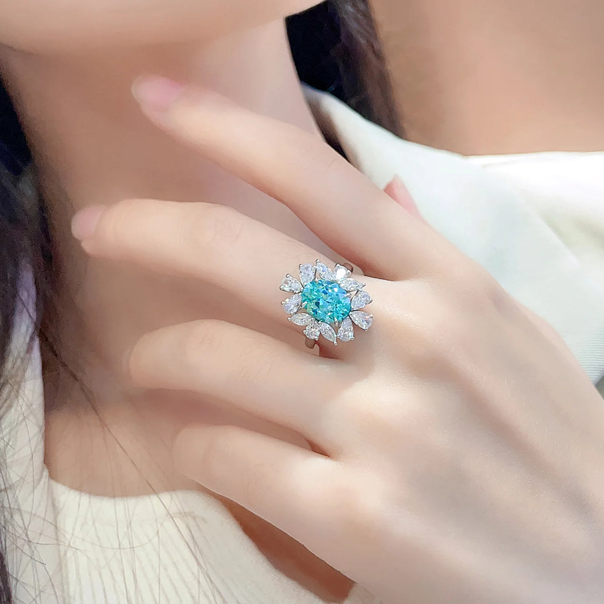 MUSHAN Custom Jewelry 925 Sterling Silver Ring Lab Blue Emerald Princess Bridal Gift for Women 18K Gold Plated Anniversary Ring