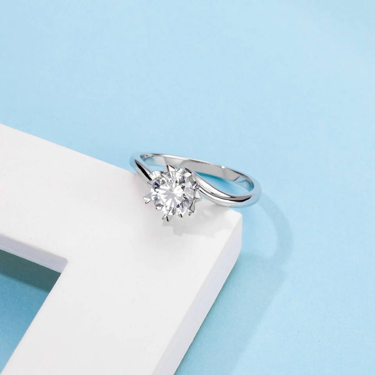 Bague MuShan en argent sterling 925 avec moissanite ronde, bague minimaliste pour elle, plaquée or 18 carats, bague brevetée MST