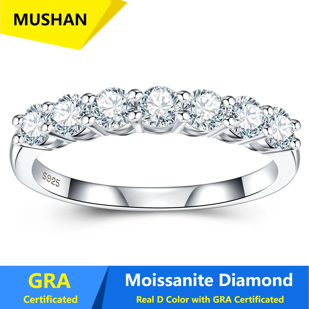 MUSHAN Luxury Jewelry 925 Sterling Silver Ring Band Women GRA Certificated Moissanite Diamond Emerald D Color Rings Fine Jewelry