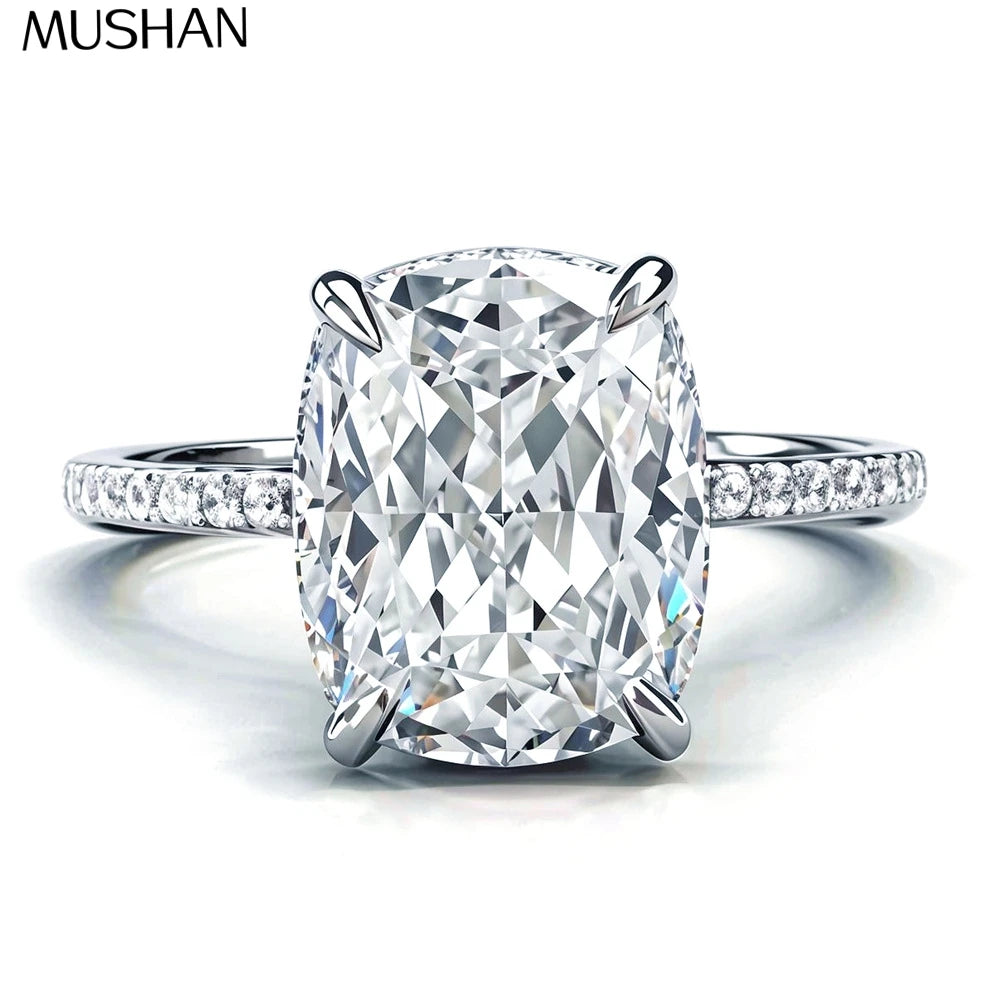 Anillo de boda de plata de ley 925 marca MuShan con diamante de moissanita, color D, VVS1, joyería fina con patente MST para mujer