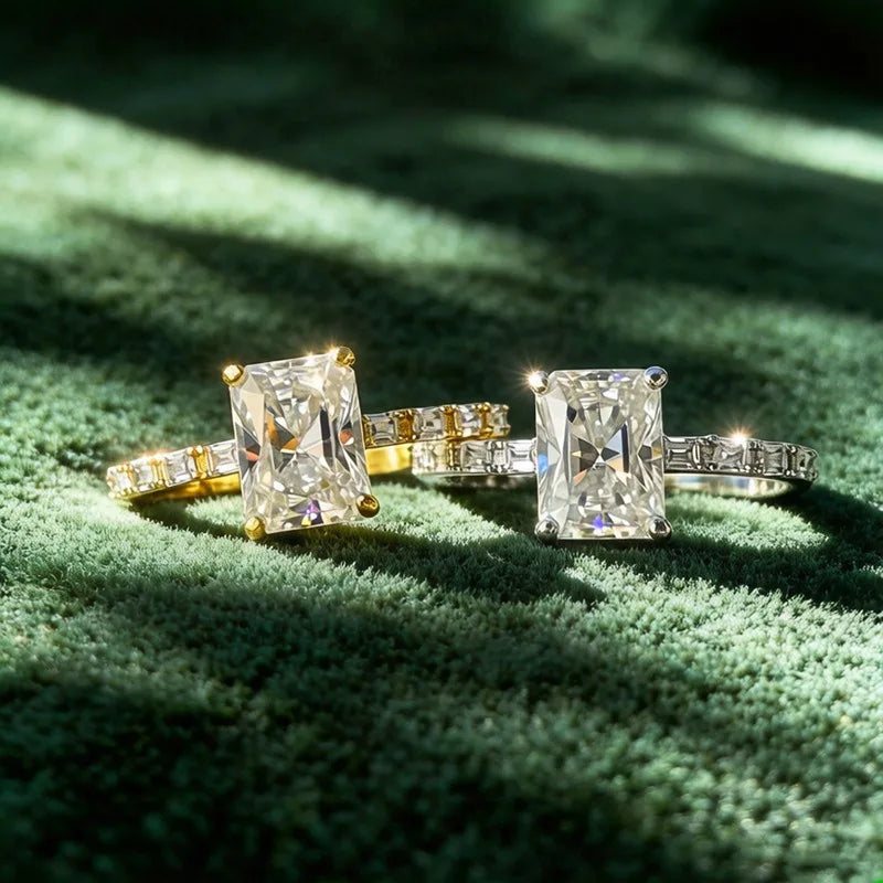 Anillo de lujo MUSHAN de plata de ley 925 para mujer, con diamante de moissanita certificado por GRA y esmeralda, color D, joyería fina