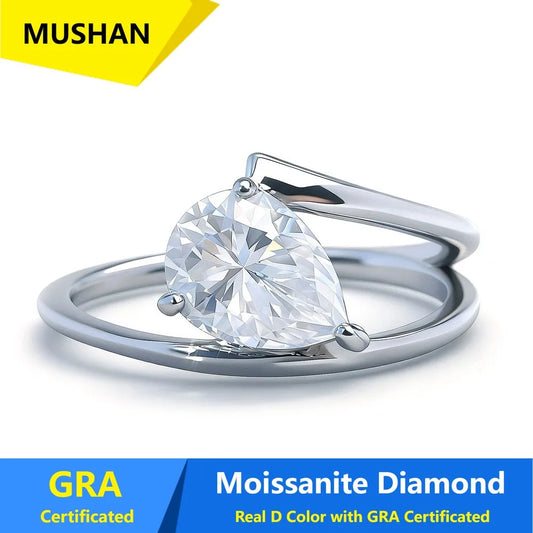 MUSHAN Luxury Jewelry 925 Sterling Silver Ring Band Women GRA Certificated Moissanite Diamond Emerald D Color Rings Fine Jewelry