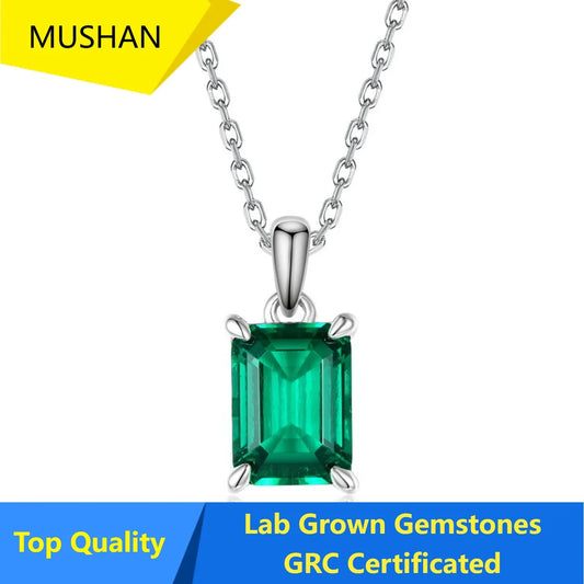 MUSHAN Luxury Jewelry 925 Sterling Silver Chain Pendant Necklace Lab Grown Emerald Ruby Gemstones Necklaces Pendants GRC Jewelry