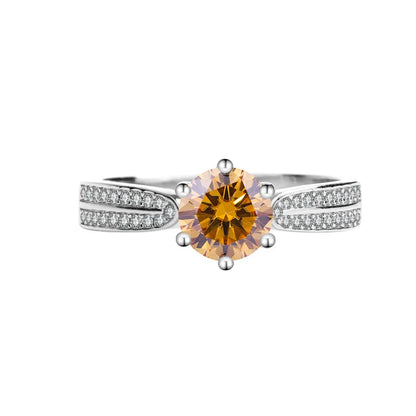 Mushan Luxury Jewelry S925 Silver Moissanite Star Queen Ring Pure Silver Ring With Six Prongs Of Diamonds For Women