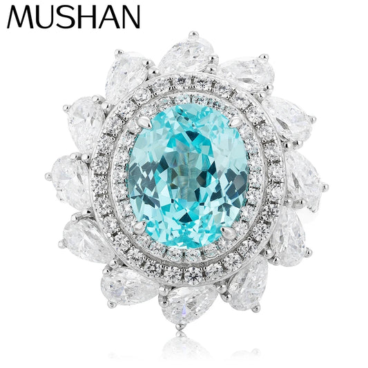 Anillo de corazón de esmeralda azul creado en laboratorio MUSHAN de plata de ley 925, anillo diario para mujer, anillo de aniversario chapado en oro de 18K