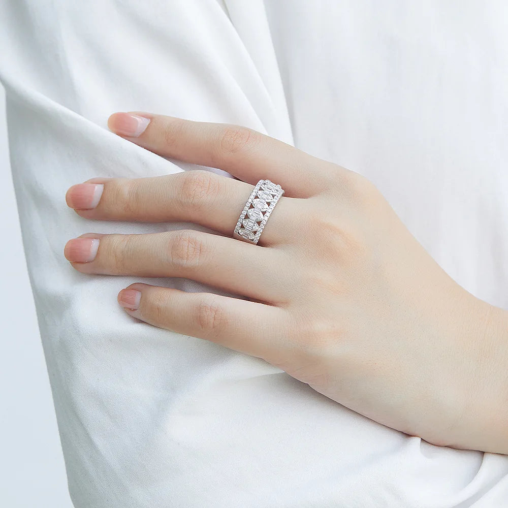 Anillos de banda de plata de ley 925 de MuShan Jewelry, anillo de compromiso, anillos de banda de circonita cúbica 7A, regalo romántico de aniversario para mujer