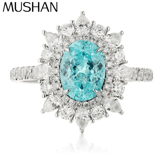 Anillo de plata de ley 925 MUSHAN con esmeralda azul de laboratorio, corte ovalado, regalo de compromiso para mujer, anillo de aniversario chapado en oro de 18 quilates
