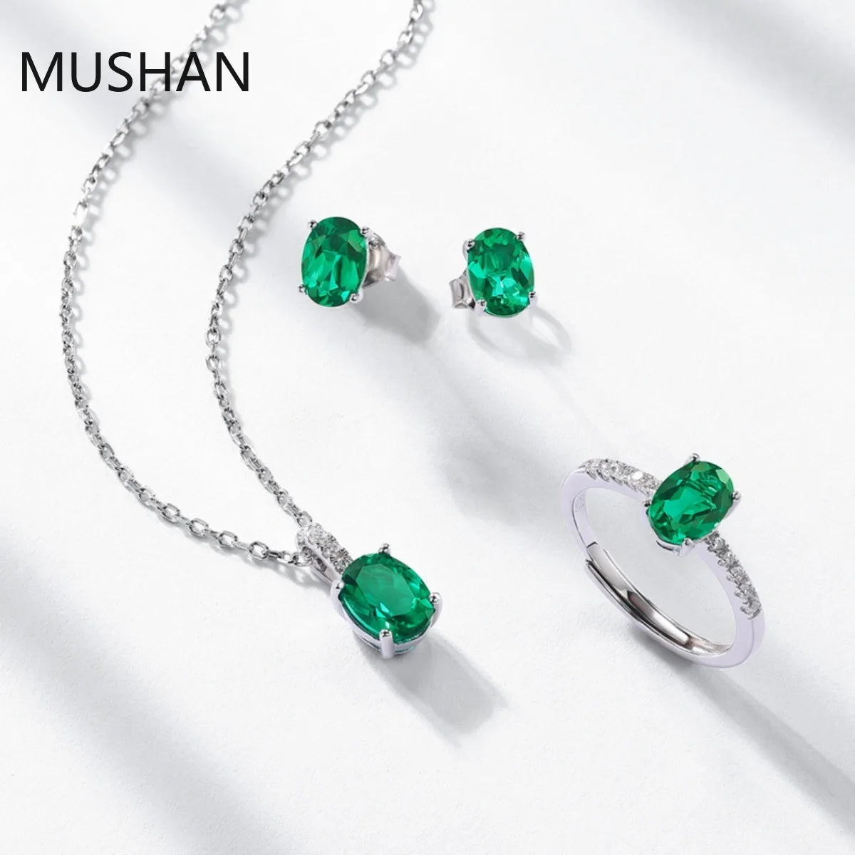 MUSHAN Luxury Jewelry S 925 Sterling Silver Stud Earrings Women GRC Certificated Lab Grown Emerald Earrings Stud Ear Pin Jewelry
