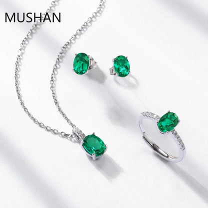 MUSHAN Luxury Jewelry S 925 Sterling Silver Stud Earrings Women GRC Certificated Lab Grown Emerald Earrings Stud Ear Pin Jewelry