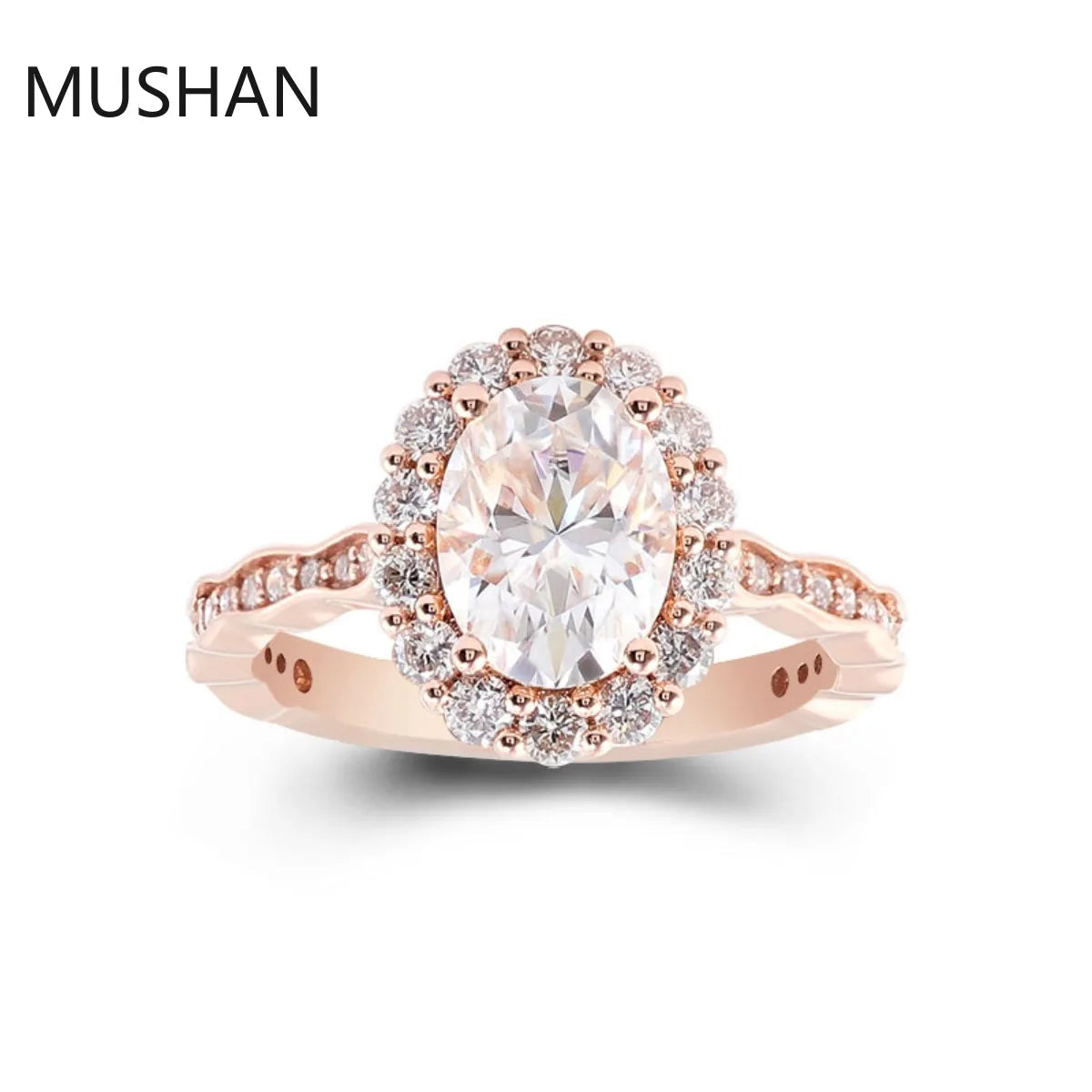 Anillo de boda para mujer MUSHAN de lujo personalizado, hecho en oro de 14K o 18K, con diamantes de moissanita y piedras preciosas cultivadas en laboratorio.