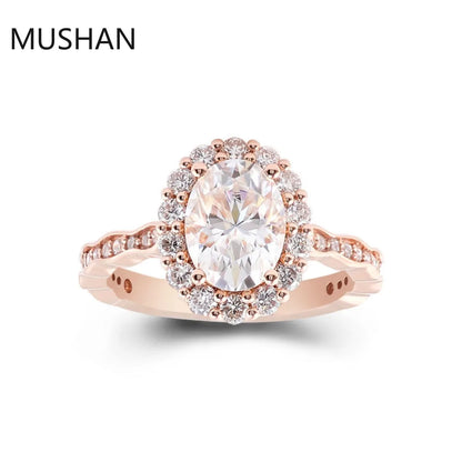 Anillo de boda para mujer MUSHAN de lujo personalizado, hecho en oro de 14K o 18K, con diamantes de moissanita y piedras preciosas cultivadas en laboratorio.