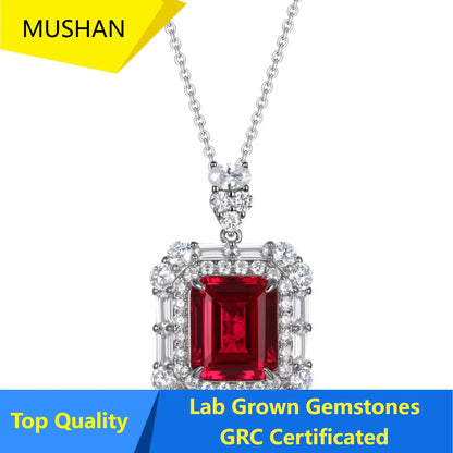 MUSHAN Luxury Jewelry 925 Sterling Silver Chain Pendant Necklace Lab Grown Emerald Ruby Gemstones Necklaces Pendants GRC Jewelry