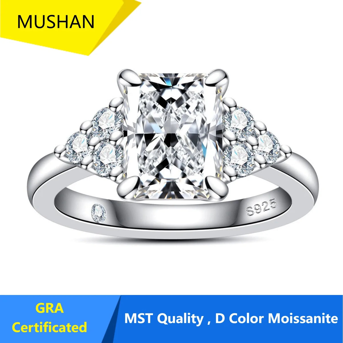 MUHAN Luxury Jewelry  925 Sterling Silver Ring Wedding Band  Women GRA Certificate Moissanite Diamond Rings D Color Fine Jewelry
