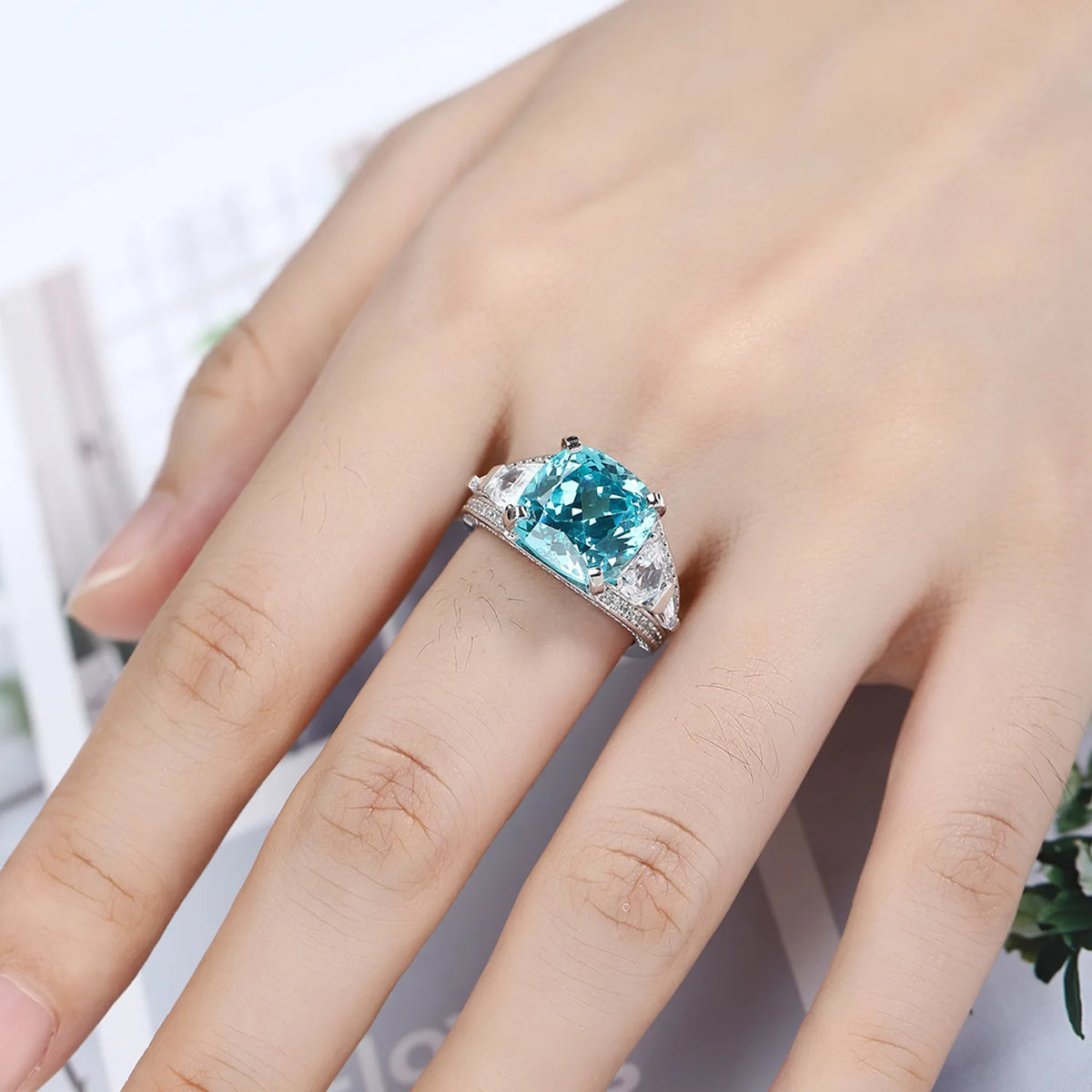 MUSHAN Custom Jewelry 925 Sterling Silver Ring Lab Blue Sapphire Round Wedding Party for Women 18K Gold Plated Anniversary Ring