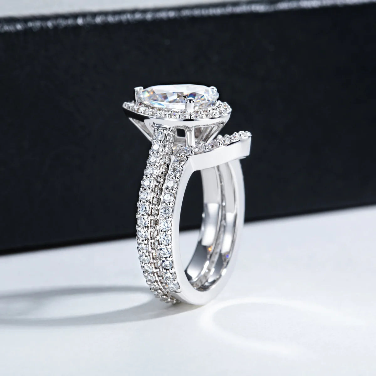 Anillo de plata de ley 925 de MuShan Luxury Jewelry, anillo de moissanita para regalo de Navidad para amigas, baño de oro de 18 quilates, anillos de alta gama con patente MST