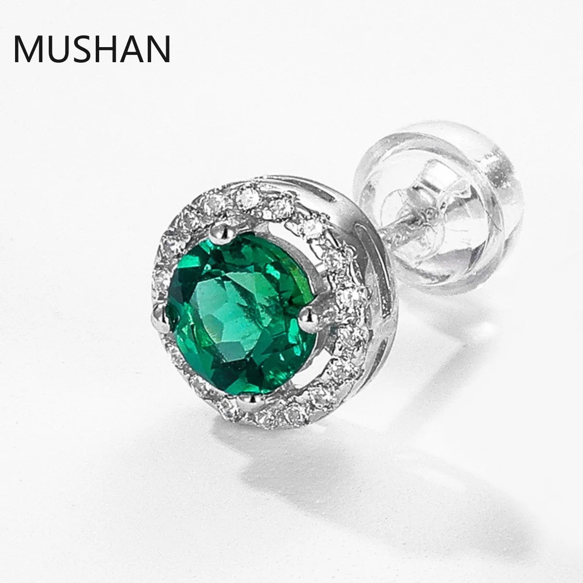Boucles d'oreilles à clou MUSHAN Luxury Jewelry en argent sterling 925 pour femme, avec émeraude de synthèse certifiée GRC