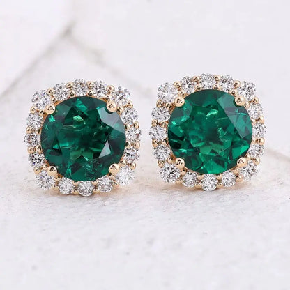 MUSHAN Custom Jewelry 10k 14k 18k PT950 Stud Earrings 2ct Lab Grown Emerald Luxury Gift for Women Wedding Anniversary Earrings