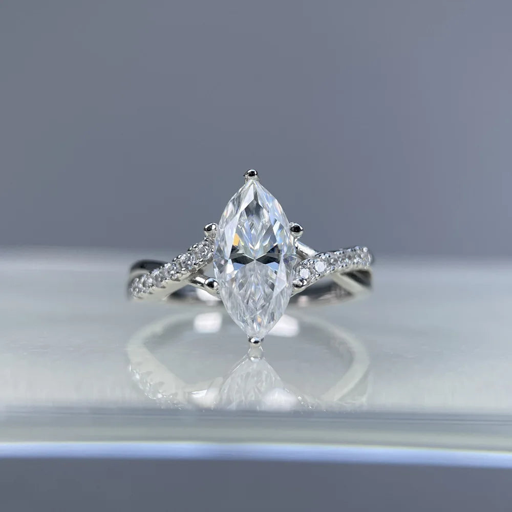 MuShan Designer Jewelry 925 Sterling Silver Ring D Color Moissanite Promise Ring for Women 18K Real Gold Plated MST Patent Rings