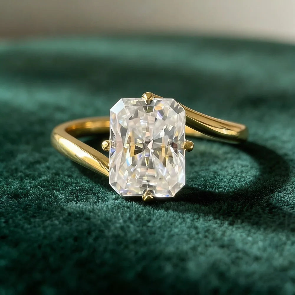 Anillo de joyería de lujo MUSHAN de plata de ley 925 para mujer, anillo de diamantes de moissanita con certificado GRA, esmeralda, color D, joyería fina