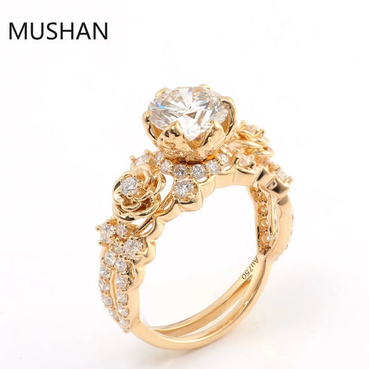 MUSHAN Luxury Custom 14K 18K Gold Rings Band Jewelry With Moissanite Diamond Lab Grown Gemstones Diamond Wedding Ring For Women