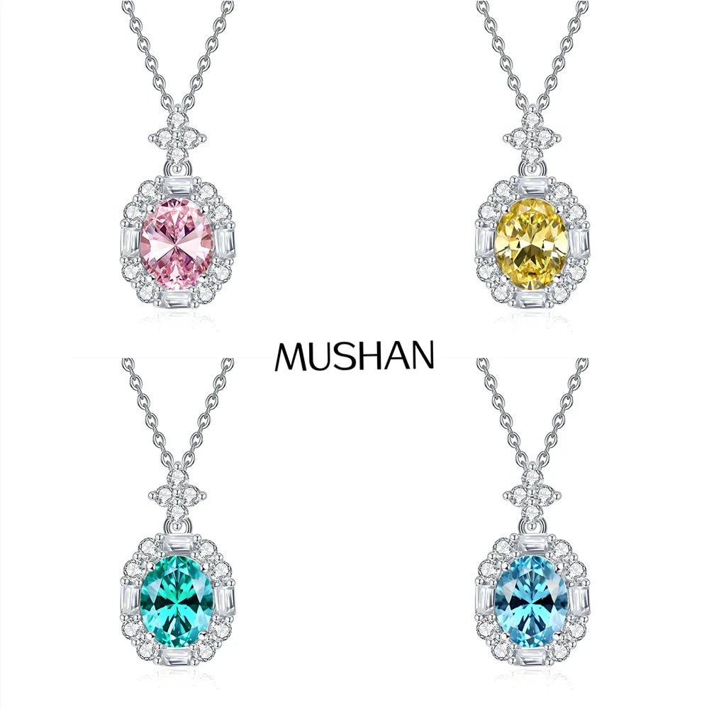 MuShan Jewelry 925 Sterling Silver Necklace Lab Grown Green Emerald Cushion Modern Necklace for Women 18K Gold Plated Necklace