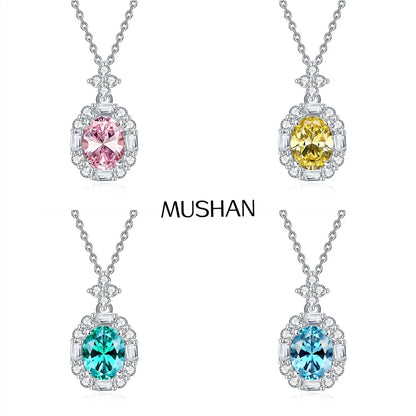 MuShan Jewelry 925 Sterling Silver Necklace Lab Grown Green Emerald Cushion Modern Necklace for Women 18K Gold Plated Necklace