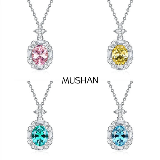 MuShan Jewelry 925 Sterling Silver Necklace Lab Grown Green Emerald Cushion Modern Necklace for Women 18K Gold Plated Necklace