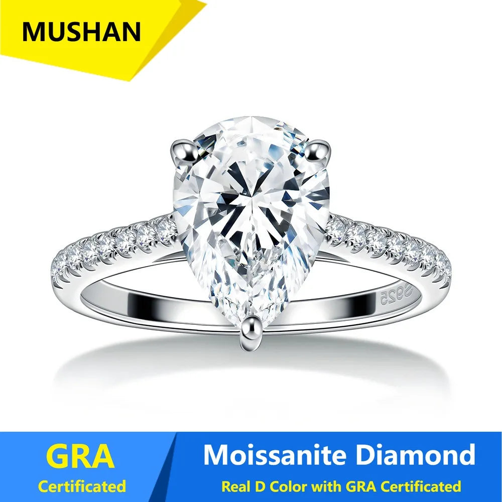 MUSHAN Luxury Jewelry 925 Sterling Silver Ring Band Women GRA Certificated Moissanite Diamond Emerald D Color Rings Fine Jewelry
