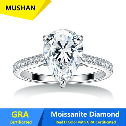 MUSHAN Luxury Jewelry 925 Sterling Silver Ring Band Women GRA Certificated Moissanite Diamond Emerald D Color Rings Fine Jewelry
