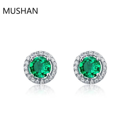 Boucles d'oreilles à clou MUSHAN Luxury Jewelry en argent sterling 925 pour femme, avec émeraude de synthèse certifiée GRC