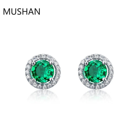 MUSHAN Luxury Jewelry S 925 Sterling Silver Stud Earrings Women GRC Certificated Lab Grown Emerald Earrings Stud Ear Pin Jewelry