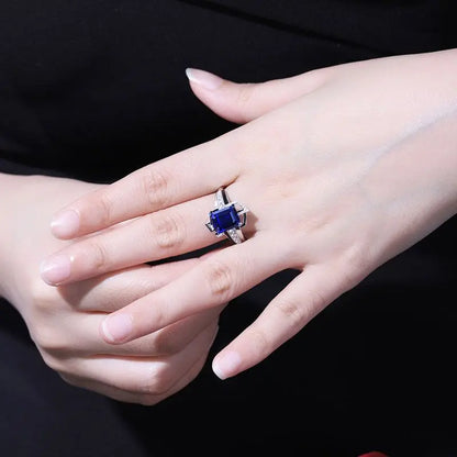 Bague MUSHAN personnalisée en argent sterling 925, bague de promesse pour femme avec saphir bleu ovale créé en laboratoire, bague anniversaire plaquée or 18K