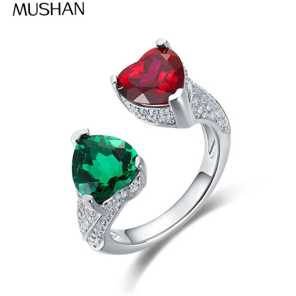 Anillo de joyería de lujo MUSHAN Love Growing con piedras preciosas, fabricado en plata de ley S925, engastado con piedra preciosa roja cultivada, diseño abierto