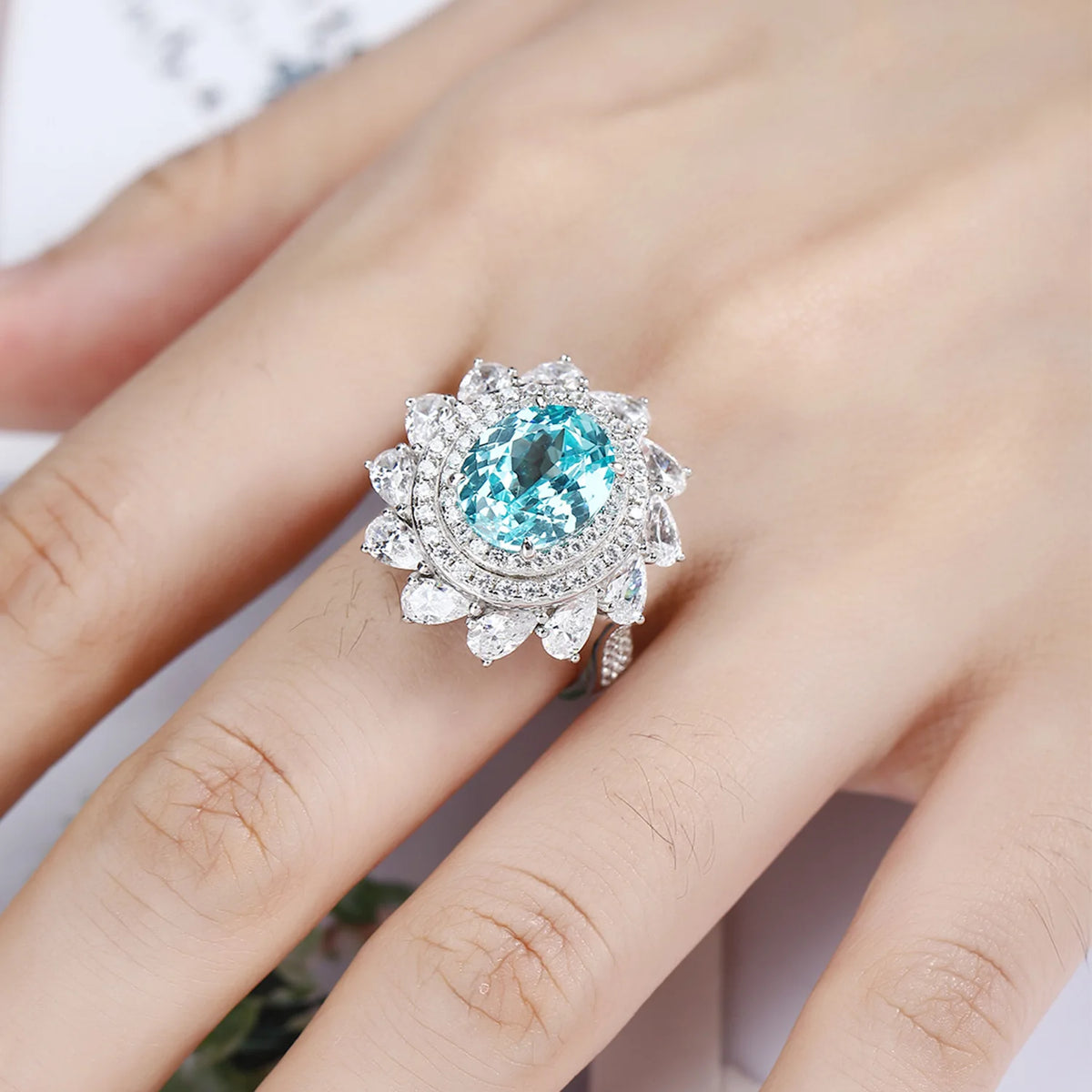 MUSHAN Custom Jewelry 925 Sterling Silver Ring Lab Blue Emerald Heart Daily Ring for Women 18K Gold Plated Anniversary Rings