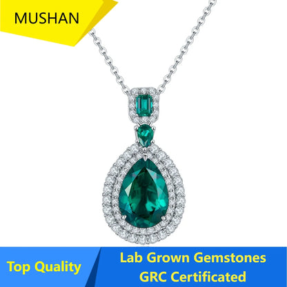 MUSHAN Luxury Jewelry 925 Sterling Silver Chain Pendant Necklace Lab Grown Emerald Ruby Gemstones Necklaces Pendants GRC Jewelry