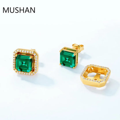 MUSHAN Luxury Jewelry S 925 Sterling Silver Stud Earrings Women GRC Certificated Lab Grown Emerald Earrings Stud Ear Pin Jewelry