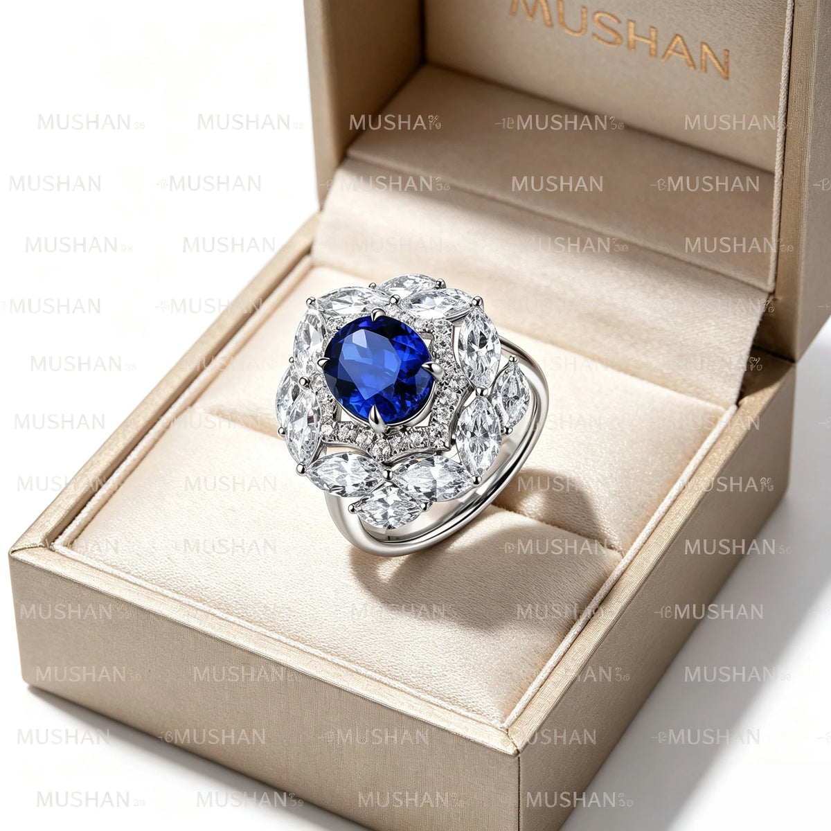 MUSHAN Custom Jewelry 925 Sterling Silver Ring Lab Red Sapphire Radiant Wedding Gift for Women 18K Gold Plated Engagement Ring