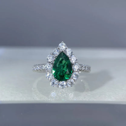 MuShan Designer Jewelry 925 Sterling Silver Ring Band High Carbon Diamond Green Gemstones Rings for Women Rhodium Plated Rings